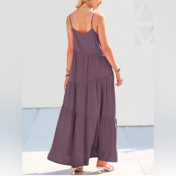 NWT Spaghetti Strap Asymmetric Tiered Maxi Dress Size Large - Picture 3 of 5